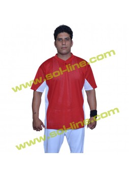 Pro Weight Mesh Two Button Down Red & White Half Sleeve Jerseys